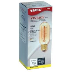 Satco S2416 40 Watt 135 Lumens T14 Incandescent Medium Base Soft White 2700K Vintage Spiral Coil Design Light Bulb, Dimmable,Clear