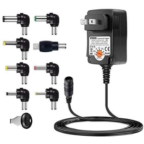 Universal AC Adapter, ZOZO 12W 3V 4.5V 5V 6V 7.5V 9V 12V Regulated Multi Voltage Switching Replacement Power Supply for Household Electronics Routers Speakers CCTV Cameras Smart Phone USB
