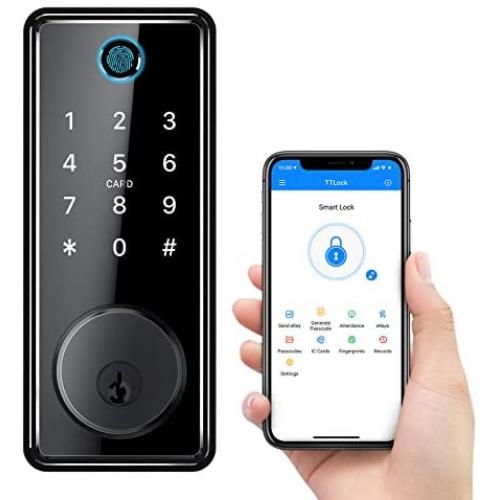 Bonep Security Smart Lock Touch Biometric Fingerprint Keyless Entry Door Lock,Bluetooth Electronic Deadbolt Lock,Smart WiFi Door Locks for Home/Office (Black)