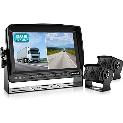Fookoo Ⅱ HD 1080P Backup Camera System Kit,7 DVR Dual Split Screen Monitor, IP69 Waterproof Rear View Camera for Truck/Semi-Trailer/Box Truck/RV, Sharp CCD Chip,100% Not Wash Up (FHD2-Wired)