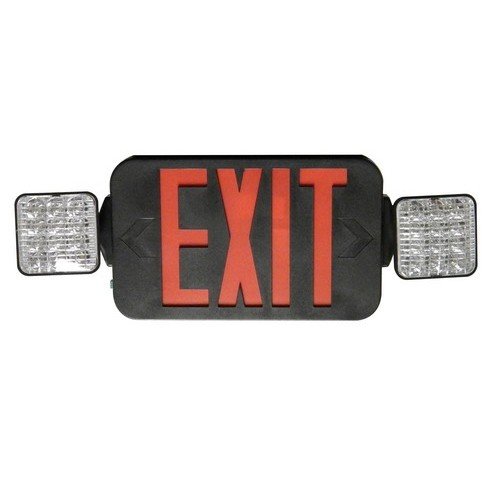 Morris Products Square Head LED Combo Exit Emergency Light – High Output, Remote Capable, Red LED Color, Black Housing – 76 Lumens, Energy Saving Lamps – Fully Automatic – Glare Free, Adjustable