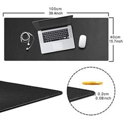 Cacoy Extended PU Leather Desk Pads Protector-Size 39.4''L x 15.7''W - Large Smooth Surface Waterproof Mouse Pad Desktop Protective Mat for Home&Office Table Computer Laptop Keyboard Pad-Black