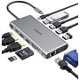 AUKEY USB C Hub 12-in-1 Type C Adapter with Ethernet, 4K HDMI,VGA,2 USB 3.0,2 USB 2.0,100W PD,USB-C Data Port and SD/TF Docking Station for MacBookPro/Air(Thunderbolt 3) and Other USB-C Laptops