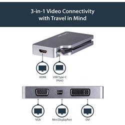 StarTech.com USB C Multiport Video Adapter with HDMI, VGA, Mini DisplayPort or DVI - USB Type C Monitor Adapter to HDMI 1.4 or mDP 1.2 (4K) - VGA or DVI (1080p) - Space Gray Aluminum (CDPVDHDMDPSG)