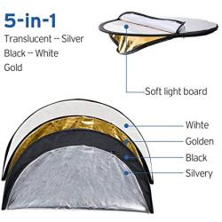 Etekcity 24'' (60cm) 5-in-1 Photography Reflector Light Reflectors for Photography Multi-Disc Photo Reflector Collapsible with Bag - Translucent, Silver, Gold, White and Black
