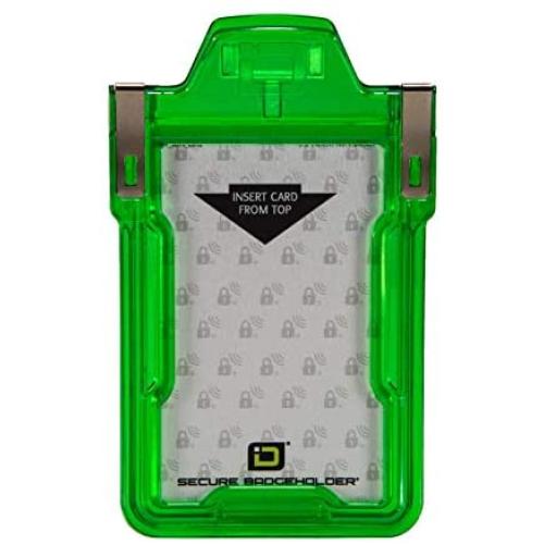 Identity Stronghold - Secure RFID Badge Holder for 1 Card - Heavy Duty Hard Plastic ID Badge Holder - USA Molded and Assembled - FIPS 201 Approved RFID Blocking Security - Green