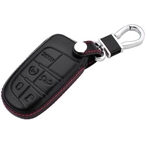 ROYALFOX Genuine Leather 3 4 5 Buttons Smart Key Fob case Cover for Jeep Cherokee Compass Renegade Grand Cherokee, Fiat,Dodge Charger Challenger Dart Journey Durango Grand Caravan RAM (Black)