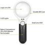 HunterBee Lightweight 3LED Lighted Handheld Magnifier, 3 × 45 × High Magnifier for Reading, Appreciation of Jewelry, Stamps, Coins, Electronic Maintenance, Handicraft and Hobby