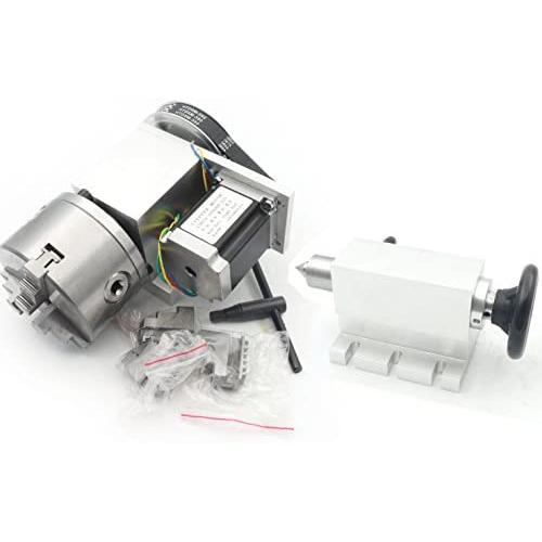 K11-100mm CNC Router 4th-axis Engraving Machine Rotational Axis A-Axis 4th Axis Rotary Table 100mm 3 Jaw Chuck Dividing Head with 65mm Tailstock (Reducing ratio 6:1)
