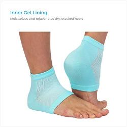 NatraCure Vented Moisturizing Gel Heel Sleeves - (Skin softening footcare treatment socks for Cracked heels, Dry feet, Foot calluses, Rough heel socks - (608-M CAT) - Color: Aqua Blue - Size: Regular