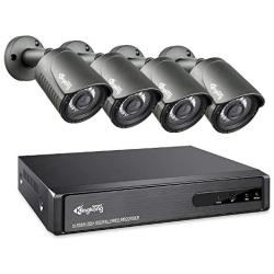 Kingkong Smart 4CH 1080P Home Security Camera System, 2MP CCTV Camera Security System Outdoor AHD Video DVR Recorder 4X 1920TVL, H.265+ IP67 Weatherproof, 98ft Night Vision, Motion Alert (Black)