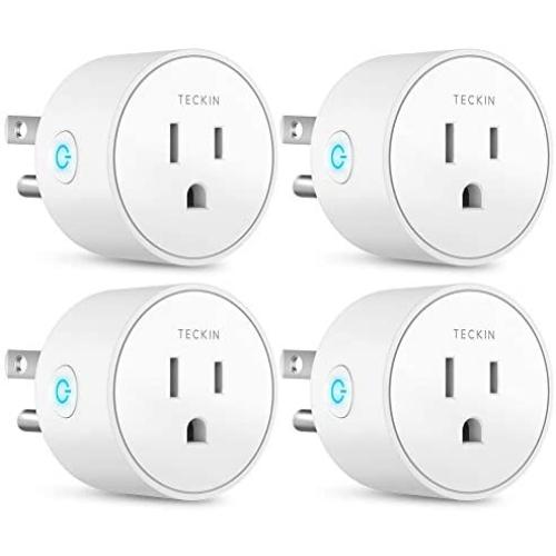 Smart Plug Works with Alexa Google Assistant SmartThings for Voice Control, Teckin Mini Smart Outlet Wifi plug with Timer Function, No Hub Required, White Fcc Etl Certified 4 packs