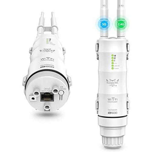 FLASHOWL AC600 Gigabit Wireless Access Point Outdoor WiFi Extender WiFi Range Extender Dual Band 2.4G + 5G 600Mbps Internet Signal Booster Amplifier in PoE & 2 Antennas Used for Outdoor WiFi Coverage