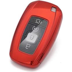 Royalfox(TM) 3 4 Buttons TPU Smart keyless Entry Remote Key Fob case Cover for 2017 2018 2019 2020 Lincoln Continental MKC MKZ Navigator (red and Clear)