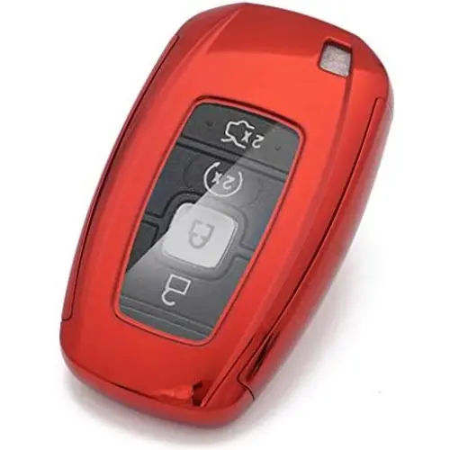 Royalfox(TM) 3 4 Buttons TPU Smart keyless Entry Remote Key Fob case Cover for 2017 2018 2019 2020 Lincoln Continental MKC MKZ Navigator (red and Clear)