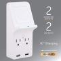 GE Surge Protector Tap with Wireless Charging, 2 Outlets, 2 USB, Qi Pad, 2 Pack, Charging Shelf, 560 Joules, White, 50374