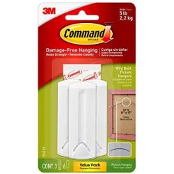 Command Wire-Back Hangers, Indoor Use, 3 hangers, 6 strips, Decorate Damage-Free (17043-ES)
