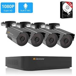 [2020 Newest] Jennov HD Home CCTV Security Camera System Outdoor Indoor Wired Night Vision Surveillance Video AHD 1080P Cameras H.264+ 8CH DVR Recorder Kit with Audio, 1TB Hard Drive
