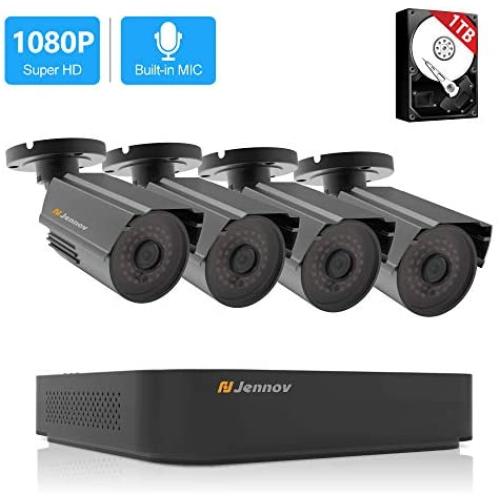 [2020 Newest] Jennov HD Home CCTV Security Camera System Outdoor Indoor Wired Night Vision Surveillance Video AHD 1080P Cameras H.264+ 8CH DVR Recorder Kit with Audio, 1TB Hard Drive