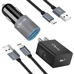 Cluvox USB Fast Charger Set, Compatible for Samsung Galaxy S21/S20/Plus/Ultra/S10/S10E/S9/S8/Note 20/10/9/A20/A50, Quick Charge 3.0 Charger kit, Rapid Car Charger+Wall Charger with 2 Type C Cord 3ft