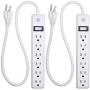 GE, White, 6 Outlet 2 Pack, 2 Ft Cord, Switched Power Strip, Integrated Circuit Breaker, Overload Protection, Wall Mountable, 3 Prong, UL Listed, 14833, Count