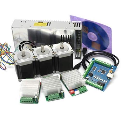 3 Axis USB Mach3 CNC Controller Kit, Nema23 Stepper Motor 76mm 270Oz-in 3A 1.8Nm + CNC Motion Control Board Signal Output 0-10V + TB6600 Driver 4.5A + 350W 24V DC Switch Power Supply