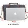 Mens Messenger Bag 15.6 Inch Waterproof Vintage Genuine Leather Waxed Canvas Briefcase Large Satchel Shoulder Bag Rugged Leather Computer Laptop Bag, Grey