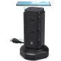 SUPERDANNY Surge Protector Tower with 10W Wireless Charger, Spin Power Strip Tower 13A Vertical Charging Station with 10 AC Outlets+4 USB Slots and 6.5ft Extension Cord for Home Office Garage, Black