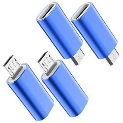 USB C to Micro USB Adapter, (4-Pack) Type C Female to Micro USB Male Convert Connector Support Charge & Data Sync Compatible with Samsung Galaxy S7/S7 Edge, Nexus 5/6 and Micro USB Devices (Blue)