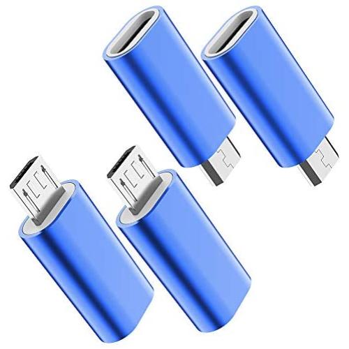 USB C to Micro USB Adapter, (4-Pack) Type C Female to Micro USB Male Convert Connector Support Charge & Data Sync Compatible with Samsung Galaxy S7/S7 Edge, Nexus 5/6 and Micro USB Devices (Blue)