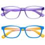 AHXLL Kids Blue Light Blocking Glasses 2 Pack, Anti Eyestrain & UV Protection, Computer Gaming TV Phone Glasses for Boys Girls Age 3-9 (Blue Yellow+ Transparent Purple)