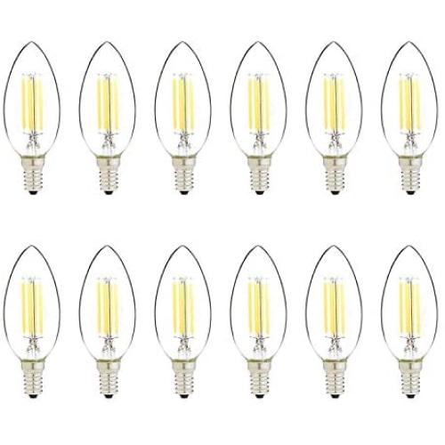 Amazon Basics 60W Equivalent, Clear, Soft White, Dimmable, 15,000 Hour Lifetime, B11 (E12 Candelabra Base) LED Light Bulb | 12-Pack