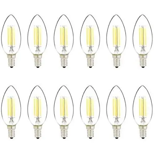 Amazon Basics 60W Equivalent, Clear, Soft White, Dimmable, 15,000 Hour Lifetime, B11 (E12 Candelabra Base) LED Light Bulb | 12-Pack