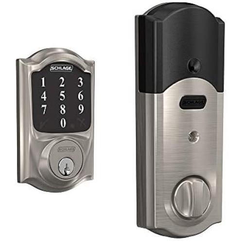 Schlage Connect Smart Deadbolt with Camelot trim in Satin Nickel, Zigbee Certified - BE468GBAK CAM 619