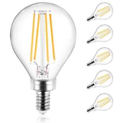Ascher E12 Candelabra LED Light Bulbs 60 Watt Equivalent, 550 Lumens, Warm White 2700K, Decorative G45 LED Globe Bulbs, Filament Clear Glass, Non-Dimmable, Pack of 5