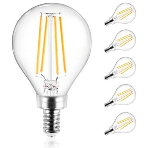 Ascher E12 Candelabra LED Light Bulbs 60 Watt Equivalent, 550 Lumens, Warm White 2700K, Decorative G45 LED Globe Bulbs, Filament Clear Glass, Non-Dimmable, Pack of 5