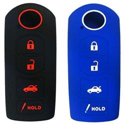 2Pcs Coolbestda Silicone Key Fob Cover Case Skin Jacket Remote Keyless Shell Protector for Mazda 3 6 CX-7 CX-9 MX-5 Miata 4 Buttons Black Blue