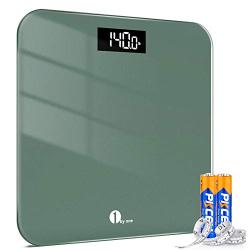 1byone Digital Scales for Body Weight Bathroom Scale with Accuracy, LED Display, 400 lbs Capacity,Tape Measure and Batteries Included, Green