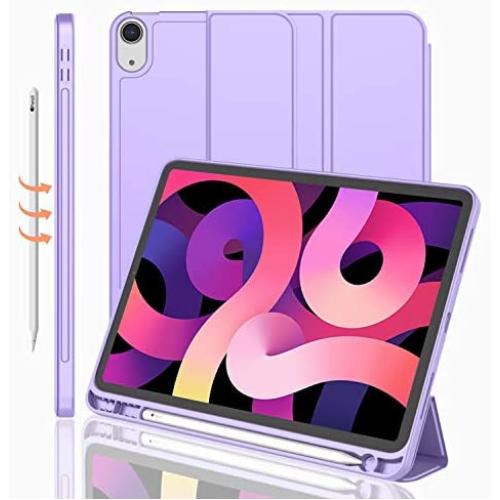 iMieet Case for New iPad Air 4th Generation 10.9 Inch 2020 with Pencil Holder [Support Touch ID and iPad 2nd Pencil Charging/Pair], Trifold Stand Smart Case with Soft TPU Back,(Clove Purple)