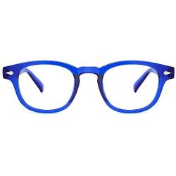 JiSoo Blue Light Glasses, Fashion Blue Light Blocking Glasses Trendy Computer Game Glasses Filter Blue Ray Stylish Eyeglasses Frame with Spring Hinge, Blue