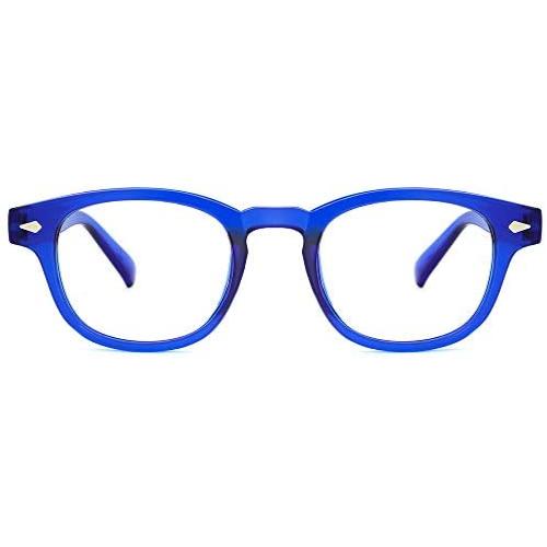 JiSoo Blue Light Glasses, Fashion Blue Light Blocking Glasses Trendy Computer Game Glasses Filter Blue Ray Stylish Eyeglasses Frame with Spring Hinge, Blue