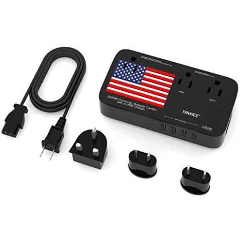 Tryace Step Down 220v to 110v Voltage Converter International Power Travel Adapter with 4-Port USB in UK/US/AU/EU More Than 150 Countries Over The World (Black)