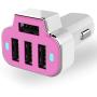 Aduro 4 Port Car Charger USB Adapter, 12V Fast Car Charger USB Adapter Power Station 5.2A/26W Output (Pink)