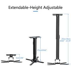 suptek Black Universal Projector Ceiling Mount Bracket Fits Flat or Sloped Ceiling Height Adjustable with Extendable Length for LCD/DLP Projectors (PR05B)
