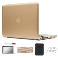 Se7enline MacBook Pro Case Accessories 5 in 1 Bundle Compatible with MacBook Pro 13 in A1278 Matte Hard Case Soft Sleeve Bag, Silicone Keyboard Cover, LCD Screen Protector, Dust Plug, Metallic Gold