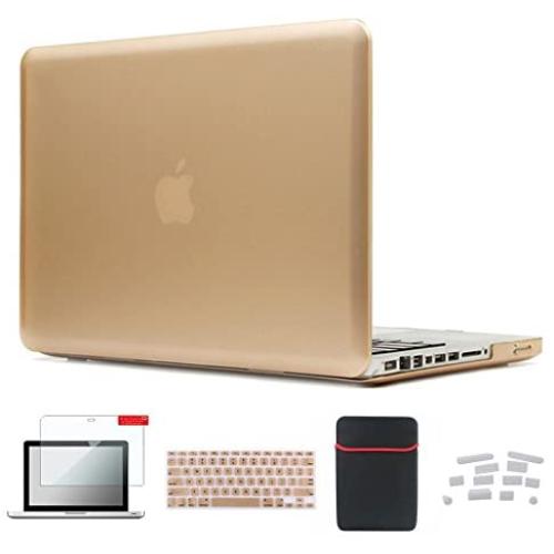 Se7enline MacBook Pro Case Accessories 5 in 1 Bundle Compatible with MacBook Pro 13 in A1278 Matte Hard Case Soft Sleeve Bag, Silicone Keyboard Cover, LCD Screen Protector, Dust Plug, Metallic Gold