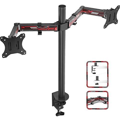 DESINO Dual Monitor Stand- Fully Adjustable Monitor Arm Desk Mount Heavy Duty Fit 2/Two LCD Screens up to 32 Inch, Mechanical Warfare Red