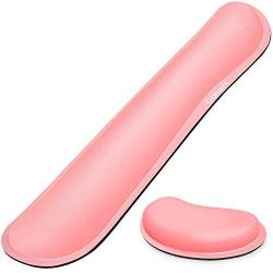 Gimars Upgrade Cleanable PU Leather Keyboard Wrist Pillow Rest Pad, Enlarge Mouse Wrist Cushion Support for Office, Computer, Laptop, Mac, Durable, Comfortable, Pain Relief, Pink