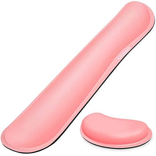 Gimars Upgrade Cleanable PU Leather Keyboard Wrist Pillow Rest Pad, Enlarge Mouse Wrist Cushion Support for Office, Computer, Laptop, Mac, Durable, Comfortable, Pain Relief, Pink