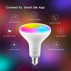 TECKIN Smart Light Bulb, LED RGB Color Changing, E27 100W 1300LM Equivalent Compatible with Alexa and Google Home, 2900K-6000K BR30 WiFi Light Blubs(13W), 1 Pack